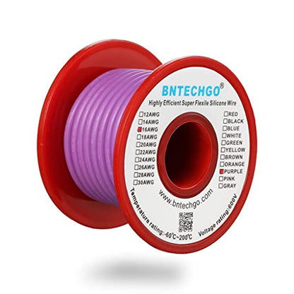 BNTECHGO 16 Gauge Silicone Wire Purple 25ft Stranded Tinned Copper Wire | Flexible 16 AWG Stranded Wire Silicone Rubber Insulation For RC Models, Drone, Robot, Battery, EV Charger, 3D Printer, DIY - color: 16 gauge silicone wire purple, size: silicone wir