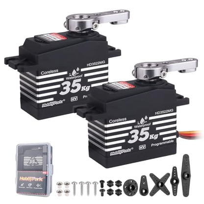 HobbyPark Pack of 2 Waterproof 35KG Servo High Torque Coreless Metal Gear Digital with 25T Horn Arms for 1/8 1/10 1/12 RC Crawler Car Truck Arduino Robotics DIY Control Angle 180° HV Programmable