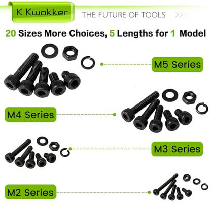 M2 M3 M4 M5 Hex Socket Bolt & Nut Assortment Kit, 2410Pcs | 12.9 Alloy Steel, Zinc Plated Anti-rust; 20 Sizes Metric Screws with Lock Washers; For 3D Printing DIY Machinery Repair - size: K. M2 M3 M4 M5