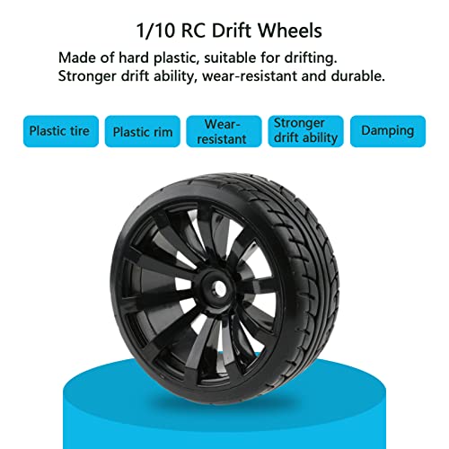 4pcs 1/10 RC Drift Wheels 12mm Hex | For HSP Redcat HPI Tamiya 3RACING Kyosho Traxxas Wltoys MST Exceed RC, Includes Tires, With 8pcs Flange Lock Nuts - color: Black