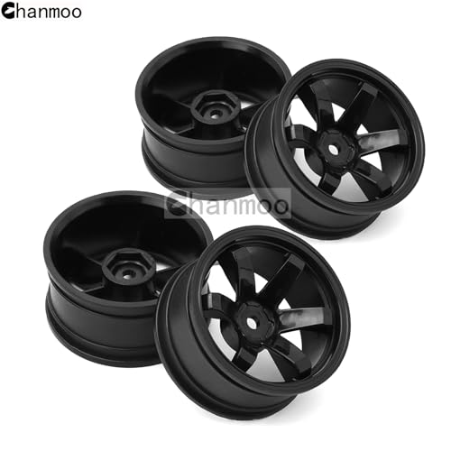 1/10 RC Rally Racing Wheels 12mm Hex Hard Plastic On Road Hubs Rims for 1:10 Scale Drift Car Tires Tamiya TT01 TT02 XV01 A959 PTG2 144001 HPI KYOSHO HSP PTG2 Touring Street Tyres 4PCS (Black) - color: Black