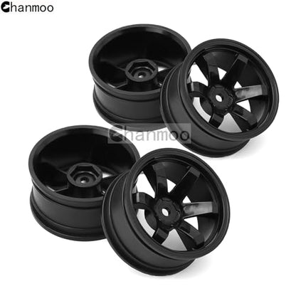 1/10 RC Rally Racing Wheels 12mm Hex Hard Plastic On Road Hubs Rims for 1:10 Scale Drift Car Tires Tamiya TT01 TT02 XV01 A959 PTG2 144001 HPI KYOSHO HSP PTG2 Touring Street Tyres 4PCS (Black) - color: Black