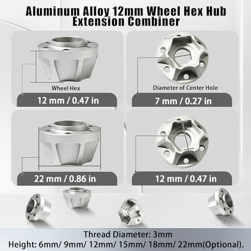 RC 12mm Metal Wheel Hex Hubs Extension Combiner Compatible with 1.9/2.2inchBeadlock Wheel Rim Axial SCX10 Traxxas TRX4 Wraith Gen7 Gen8 D90 CC01 1/10 RC Crawler, 4 Pcs - color: Silver, size: 12mm