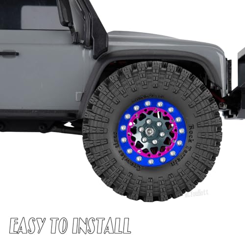 RC 1.3" Beadlock Wheel Tires Set/RC Wheels and Rim for 1/18 1/24 Trx4m SCX24 FCX24 RC Crawler Car,Aluminum 1.3 Wheel Rim Soft Rubber Tires w/Wheels Ring,Titanium - color: Titanium- (Wheel Tires)
