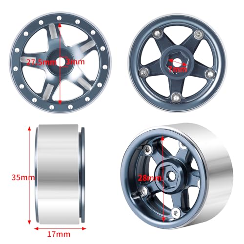 RCHUBAM 4PCS 1.3" Metal Beadlock Wheel Rim for SCX24 TRX4M RC Upgrade Parts | Aluminum Alloy Wheel Hub,RC Replacement Accessories,3 Color - color: Titanium Grey