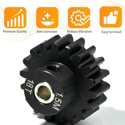 M1.5 18T Pinion Gear 8mm Bore with 8mm to 5mm Shaft Adapter Sleeve, Chromium Steel Motor Gear with Set Screw & Hex Key for Traxxas ARRMA Losi 1/5 1/8 RC Cars - size: 18T