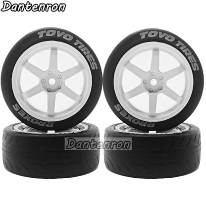 1/10 RC On Road Tires OD 68mm and Hard Plastic Street Wheels 12mm Hex Touring Tyres for 1:10 Rally Racing Drift Car Tamiya TT01 TT02 XV01 HPI KYOSHO HSP PTG2 Traxxas TA06 A959 4PCS (White) - color: White