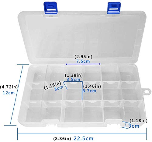Qualsen 3 Pack 18 Grid Plastic Organizer Box with Adjustable Dividers, Bead Organizer Box for Jewelry, Beads, Earrings, Tools, Fishing Hooks, and Small Accessories - size: 18 Gird-3pcs