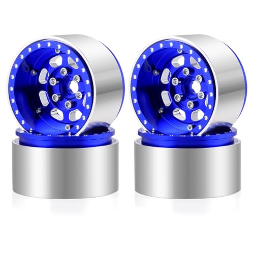 MORLORDY 4PCS Aluminum 1.9" Beadlock Wheel Rims for Most 1/10 RC Crawlers SCX10 90046, SCX10 I II III, TRX4, TRX6, CCO1, RC-4WD, D90, Wraith 90018, RR10 90048, 90053, RBX10, VS4-10, Gen7 8 (Blue) - color: Blue