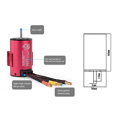 GoolRC Surpass Hobby 3660 Brushless Motor and ESC Combo, 2600KV Brushless Motor and 60A ESC for 1/10 Scale RC Car Truck Indispensable Accessory for Modification Enthusiasts