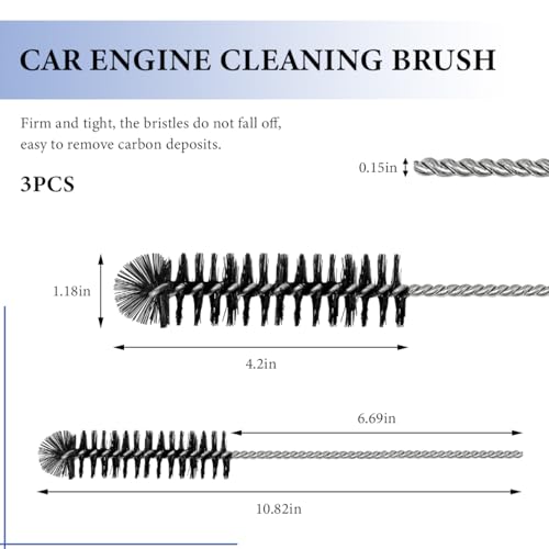 3PCS Carbon Dirt Cleaning Brush, Carburetor Cleaner Density Nylon Tube Brush for Drill, Car Engine Carbon Dirt Jet Remove Cleaning Brushes for ATV Motorcycle Moped Welder
