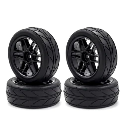 RC Accessory Compatible with HSP for Tamiya for TT01 for TT02 RC Drift for Rally Car 4pcs Hard Plastic 1/10 RC On-Road Solid Wheels and Tires 12mm Hex