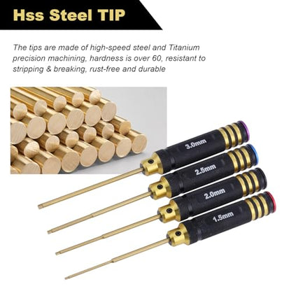 HobbyPark Titanium Hex Screw Driver Set 1.5mm 2.0mm 2.5mm 3.0mm Hexagon Screwdriver Wrench Tool Kit for Multi-Axis FPV Racing Drone RC Quadcopter Helicopter Car,4-Pack