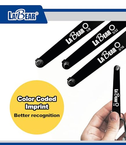 5-Piece SAE Low Profile Offset Allen Wrench Set, 1/8"-1/4" | 90° right-angle hex keys, S2 steel tips, compact short-arm design, carabiner holder, bike electronics repair - size: SAE HEX