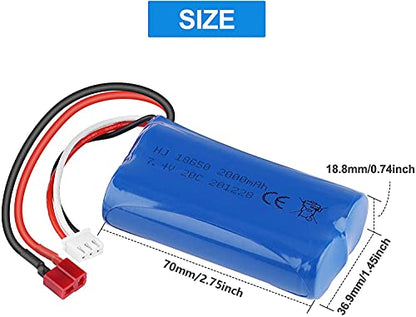2S Li-ion Battery 7.4V 2000mAh 20C T Plug Female Connector Rechargeable Battery with USB Battery Charger for RC Car Off Road Truck Jumper T16 Transmitter etc