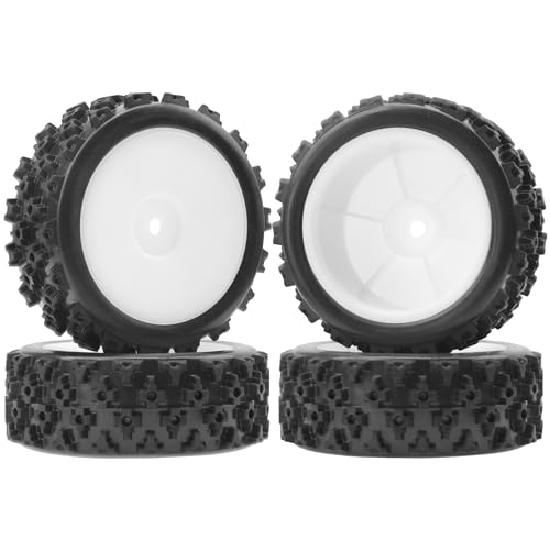 ShareGoo 72mm RC 1/10 On Road Rubber Tires & Wheel Rims 12mm Hex Compatible with Tamiya TT01 Kyosho Fazer Mk2 Traxxas 4Tec 2.0 HSP HPI 1/10 RC On Road Racing & Touring Car (White) - color: White