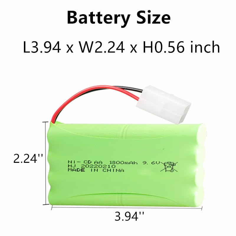 9.6V 1800mAh NiCd Rechargeable Battery with KET-2P Fit for Nerf terrascout Robot 1984 New Bright D-10 Bulldozer Tyco Scorcher 9420 RC Toy Car Truck with USB Charger