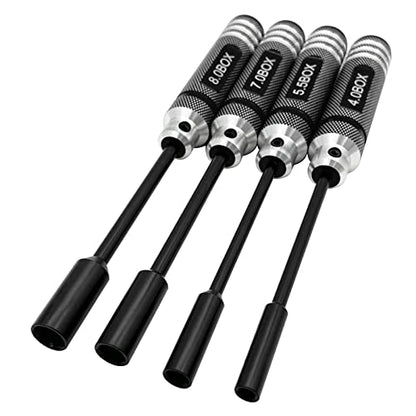 4Pcs Nut Driver Set RC Tool Set Hex Nut Driver for RC Vehicle RC Helicopters FPV Drones Cameras Appliances Repair 4mm 5.5mm 8mm 7mm Nut Driver (black) - color: Black
