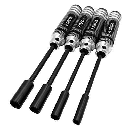 4Pcs Nut Driver Set RC Tool Set Hex Nut Driver for RC Vehicle RC Helicopters FPV Drones Cameras Appliances Repair 4mm 5.5mm 8mm 7mm Nut Driver (black) - color: Black