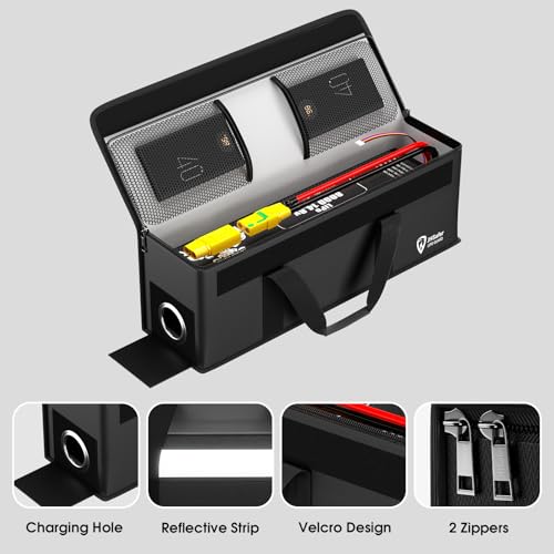 E-Bike Battery Safe Bag Explosionproof, Lipo Bag,19.3 x 5.1 x 7in | Fireproof, Large Capacity,Lipo Battery Charging Safe Bag, Silicone Coated Fireproof Storage Bag, 2 Mesh Bag,Reflective Strip