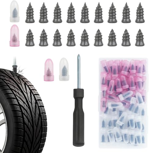 Realth 60PCS Tire Repair Rubber Nails Kit, Screw-in Flat Tire Repair Kit | Fast Self-Service Puncture Fix for Car, Motorcycle, Truck, ATV & Tractor - style: Plugs(60Pcs)