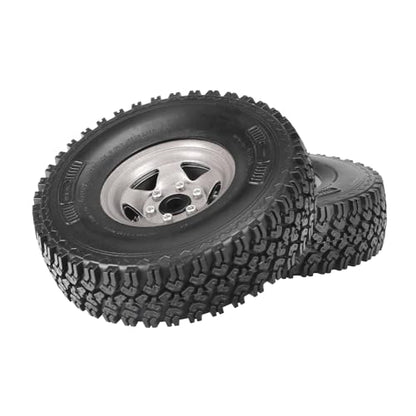 4PCS 1.55 Inch Beadlock Metal Wheel Rim and Rubber Tires Set for 1/10 RC Rock Crawler Car for Axial AX90069 D90 TF2 Tamiya CC01 LC70(90mm-5Spokes Grey) - color: 90mm-5spokes Grey