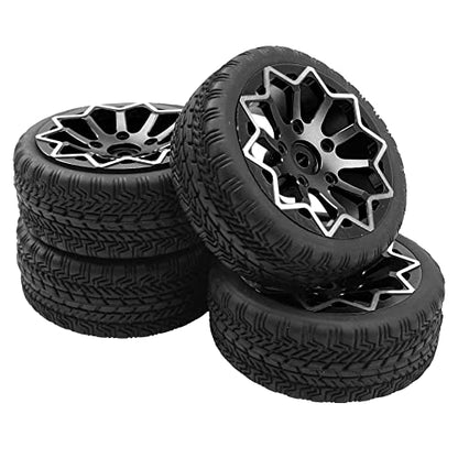ShareGoo Metal Wheel Rims with Rubber Tire RC 12mm Hex Compatible with HSP Tamiya Kyosho RedCat Sakura WLtoys 1/10 RC On-Road Racing Touring Car (Black) - color: Black