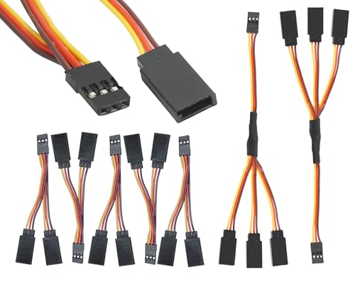 Servo Y Harness Splitter Cable, JR/Futaba Style 1to2 and 1to3 | Includes 5pcs 1to2 and 2pcs 1to3 leads. Ideal for RC cars, airplanes, helicopters, and DIY electronics prototyping. - style: 5PCS 1to2 and 2PCS 1to3