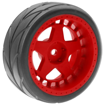 ShareGoo RC OD 2.55" Nylon 12mm Hex Wheels & Rubber Tires Set Compatible with Traxxas Tamiya Sakura HSP Redcat 1/10 RC On-Road Touring Drift Car (Red) - color: Red