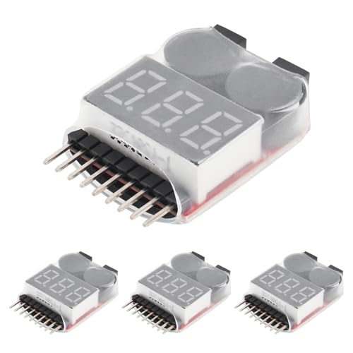 4Pcs 2 in 1 LiPo Battery Voltage Tester RC Low Voltage Buzzer Alarm for 1-8S Li-Po/Li-ion/Li-Mn/Li-Fe