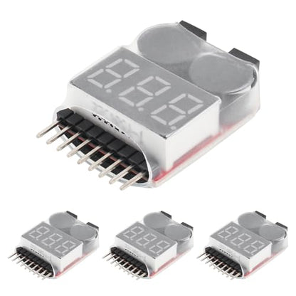 4Pcs 2 in 1 LiPo Battery Voltage Tester RC Low Voltage Buzzer Alarm for 1-8S Li-Po/Li-ion/Li-Mn/Li-Fe