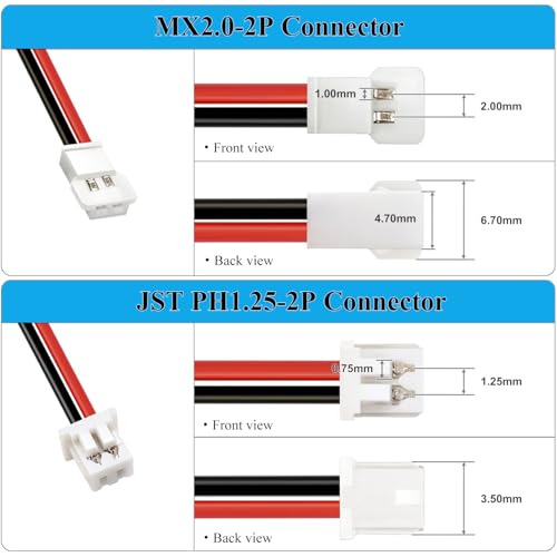 HAWK'S WORK 2 Pcs 3.7V Lipo Battery, 300 mAh Rechargeable Lithium Polymer Battery for RC Plane Helicopter Drone All Models & Toys (XH2.54 Connector) - size: 300mAh-XH