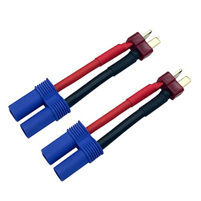 2Pairs T Plug to EC5 Male Female Connector Adapter RC Lipo Battery/Charger Adapter Converter 12AWG 5CM Gauge Wire for RC Cars Trucks Drones - style: T plug to EC5