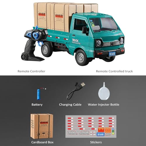 GoolRC Remote Control Car Kei Truck, 1:16 Scale RC Transport Pickup Truck with Spray and Light, 2.4GHz All Terrain RC Cars for Teens and Adults Christmas or Birthday Gift (Green) - color: Green