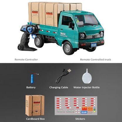 GoolRC Remote Control Car Kei Truck, 1:16 Scale RC Transport Pickup Truck with Spray and Light, 2.4GHz All Terrain RC Cars for Teens and Adults Christmas or Birthday Gift (Green) - color: Green