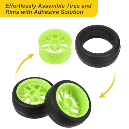 uxcell 4-Pair High-Grip RC Car Tire & Wheel Set for 1/10 Scale On-Road Touring Cars - Soft Rubber Tyres with 12mm Hubs, Green