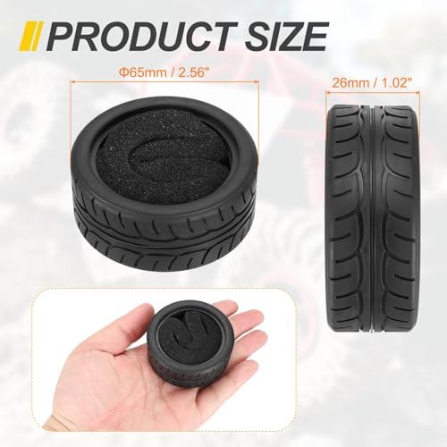 MECCANIXITY 4 Pcs RC 1/10 on Road Car Tire, Rubber Super Soft Tyre Racing Drift Tires with Foam Insert for RC 1:10 HPS TT01 Touring Drift Car Wheel Rim Upgrades Triple-Line Pattern 65mm