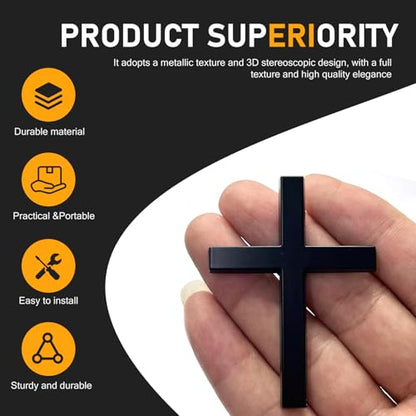 2 PCS Metal Cross Badge Decal, Alloy 3D Cross Auto Sticker, Self-adhesive Scratch Covering Emblem Sticker, Universal for Car Trunk Rear Fender Side Fender (Black)