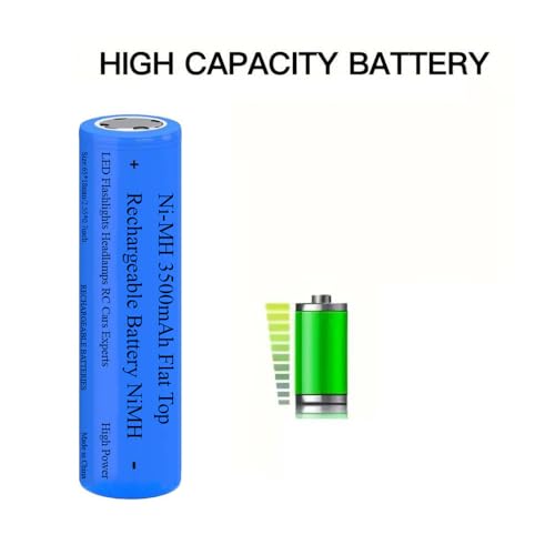 2 Pack 3500 mAh Battery Ni-MH, NiMH Flat Top Rechargeable Batteries, High Capacity Long Lasting Battery for LED Flashlight, Headlamp, Mini Fan, RC Car, Doorbelll, with Storage Box