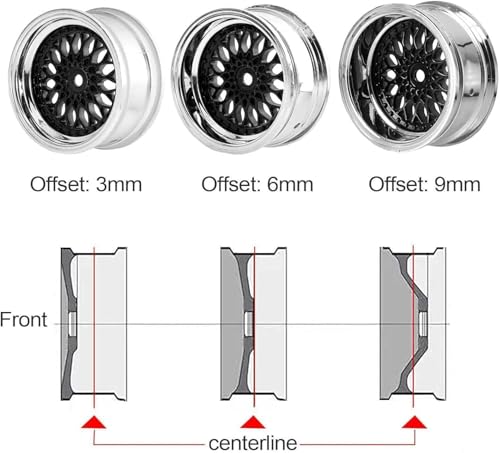 4PCS 64mm RC On Road Rubber Tires and Plastic Plating Wheel Rims Set Replacement Part for 1/10 RC Run-flating Touring Racing Drift Car Tyre(Blue Silver,Offset:6mm) - color: Blue Silver, size: Offset:6mm