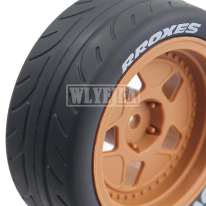 4PCS 12mm Hex RC Wheels and Tires 68mm Rubber Tyres Set and Hard Plastic Wheel Hub w/Foam Inserts Fit for 1/10 On-Road RC Drift Drifting Car Traxxas HSP Tamiya Kyosho HPI Redcat - color: Brown
