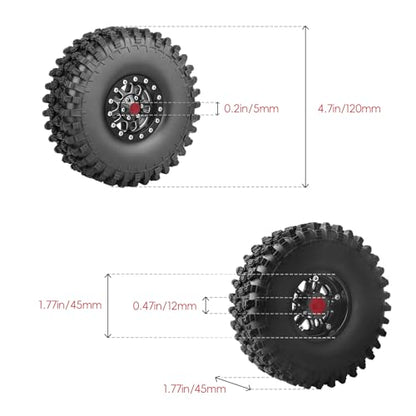 High-Grip Aluminum 1.9 Beadlock Wheels and Tires Set Combo All-Terrain for Traxxas TRX-4 Axial SCX10 Capra RC4WD Redcat Gen8 1/10 Scale RC Crawler - color: Black Rims