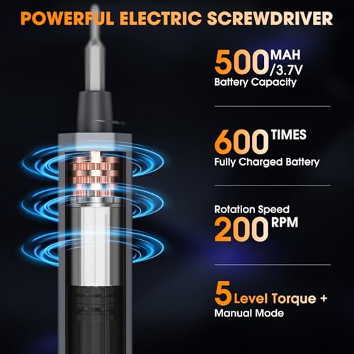 TanSon Mini Electric Screwdriver Set,3.7V Precision Screwdriver Set 66 in 1 Magnetic Drill,HD Display,5 Torque Settings,4 LED Lights, Portable Repair Tool Kit for Computer,Phone, Watch,Camer,Glasses - color: 66 Grey