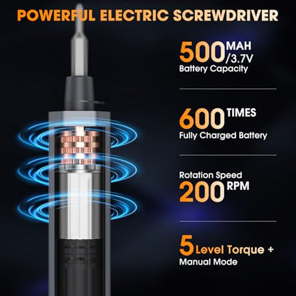 TanSon Mini Electric Screwdriver Set,3.7V Precision Screwdriver Set 66 in 1 Magnetic Drill,HD Display,5 Torque Settings,4 LED Lights, Portable Repair Tool Kit for Computer,Phone, Watch,Camer,Glasses - color: 66 Grey