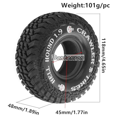1.9 Inch RC Crawler Tires OD 118mm 1/10 Soft Rubber Wheels Tyres For 1:10 Scale Crawler Car Traxxas TRX4 RC4WD D90 Axial SCX10 II Tamiya CC01 Gen8 Redcat 1.9" Beadlock Wheels 4Pcs