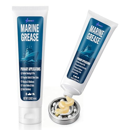 2 Pack 3.38 oz Marine Grease Tube, Premium Marine Grade Grease, Waterproof High Temp (0°F - 500°F) Bearing Lube for Propeller Shafts, Rudder Bearings, Trailers & Boat Maintenance