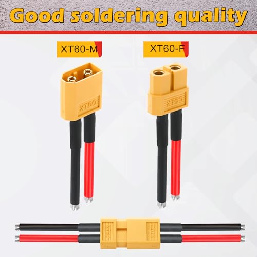 Frienda 10 Pairs Xt60 Plug Connector Female and Male with 14awg Silicon Wire Pre-soldered Kit Bullet Plug Connector for Rc Lipo Battery Cable FPV Quadcopter Car Boat