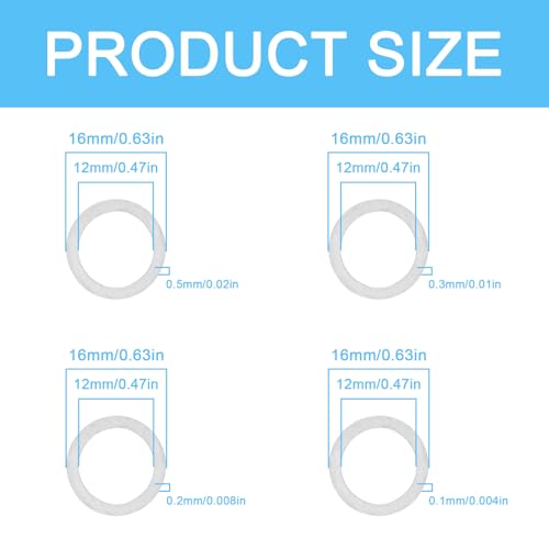 M12x16mm Thin Shim Washer Set for Mechanical DIY,48pcs 304 Stainless Steel | Precision spacer set with 0.1,0.2,0.3,0.5mm thicknesses,12 pcs each,for M12 bolts,electronics and component alignment - size: M12x16