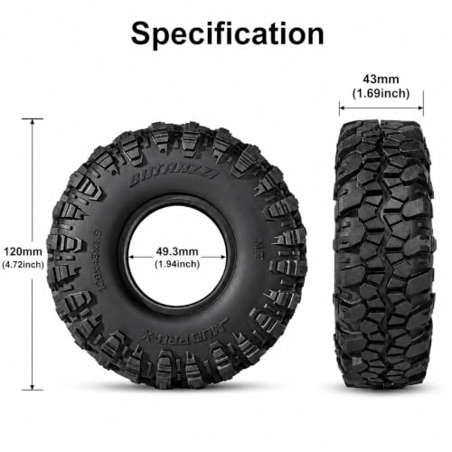 Mud Pro-X 1.9" M/T Tires - 120mm Self-Cleaning Aggressive Tread RC Crawler for 1/10 RC Crawler Upgrade, Compatible with FMS FCX10,SCX10,TRX4 (4pcs) - style: 4pcs