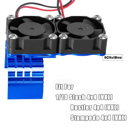 RC VXL-3s ESC Cooling Fan Heat Sink w/Dual Fan Heat Sink Upgrades Part for 1/10 Slash Rustler Stampede 4x4 VXL 4WD,High Velocity Fan Heatsink Hops Up,Navy Blue - color: Navy Blue(1set)
